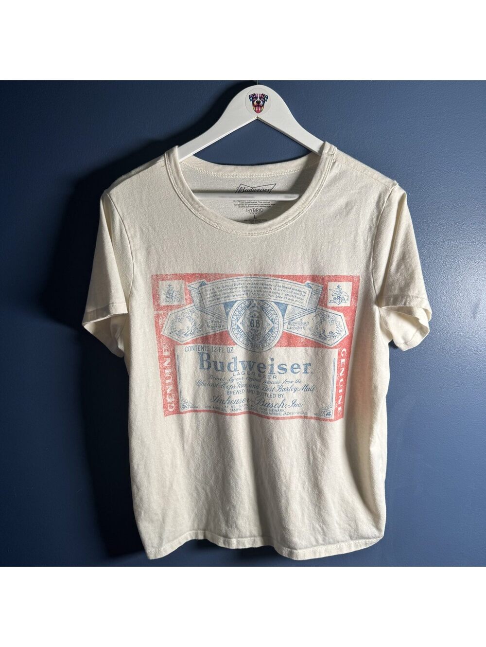 Budweiser Genuine Lager Vintage Style Graphic Tee Cream Womens Size L